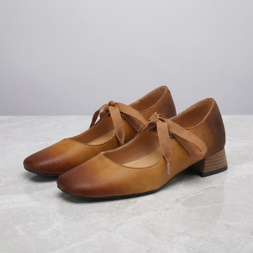 Sloane Mary Jane Heels in Genuine Leather with Square Toe and Low Block Heel for Work and Everyday Wear - The Southern AtelierSKU_1791063823828_152