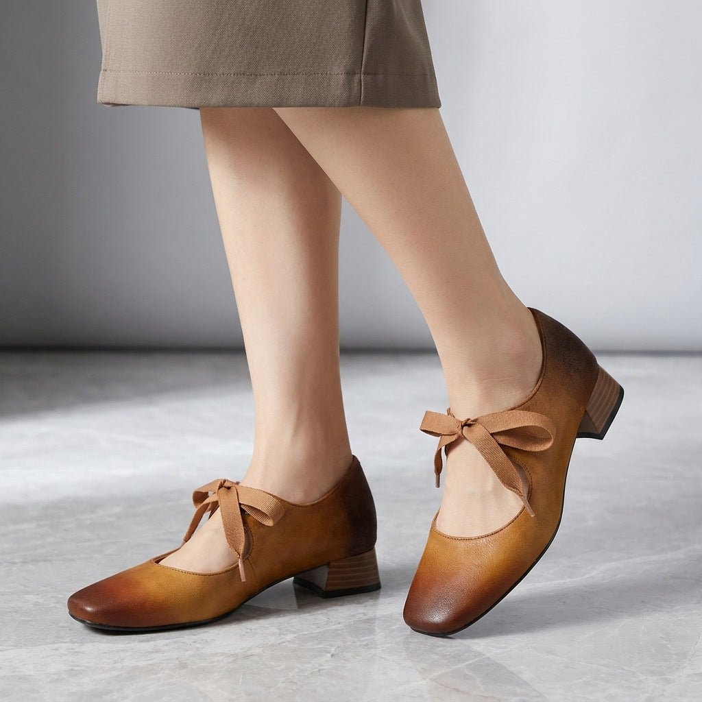 Sloane Mary Jane Heels in Genuine Leather with Square Toe and Low Block Heel for Work and Everyday Wear - The Southern AtelierSKU_1791063823828_152