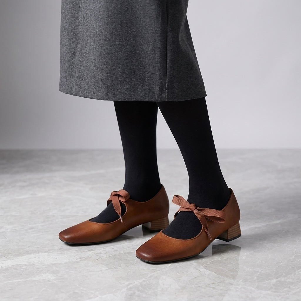 Sloane Mary Jane Heels in Genuine Leather with Square Toe and Low Block Heel for Work and Everyday Wear - The Southern AtelierSKU_1791063823828_437