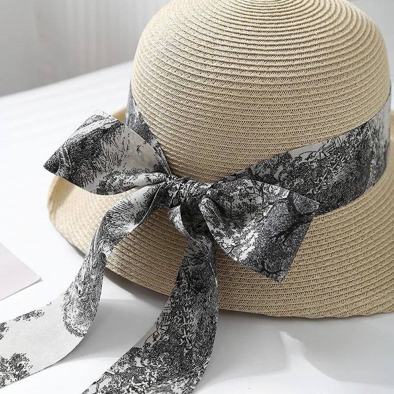 Solana Wide Brim Sun Hat with Printed Bow for Face and Neck Shade, Lightweight and Breathable - The Southern AtelierSKU_1791063525504_151