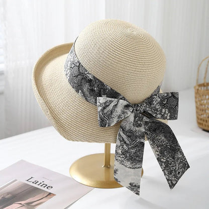 Solana Wide Brim Sun Hat with Printed Bow for Face and Neck Shade, Lightweight and Breathable - The Southern AtelierSKU_1791063525504_151
