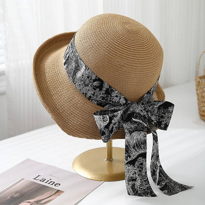 Solana Wide Brim Sun Hat with Printed Bow for Face and Neck Shade, Lightweight and Breathable - The Southern AtelierSKU_1791063525504_876