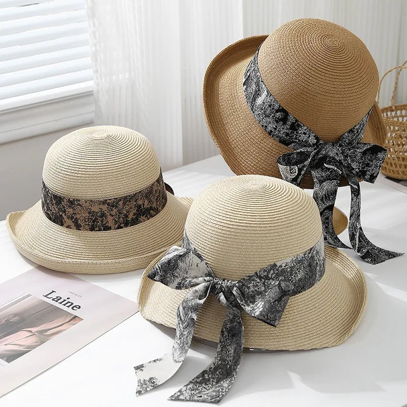Solana Wide Brim Sun Hat with Printed Bow for Face and Neck Shade, Lightweight and Breathable - The Southern AtelierSKU_1791063525504_876