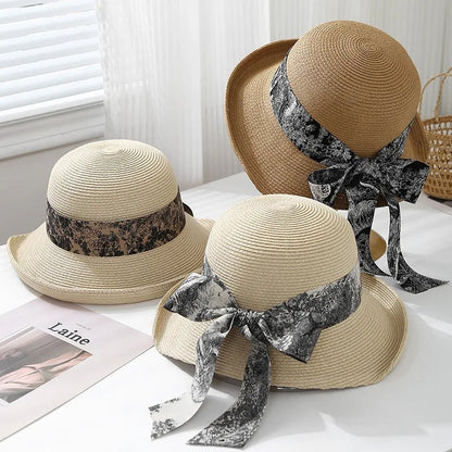 Solana Wide Brim Sun Hat with Printed Bow for Face and Neck Shade, Lightweight and Breathable - The Southern AtelierSKU_1791063525504_876