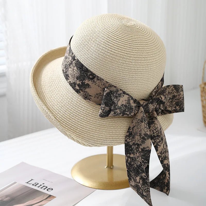 Solana Wide Brim Sun Hat with Printed Bow for Face and Neck Shade, Lightweight and Breathable - The Southern AtelierSKU_1791063525504_957