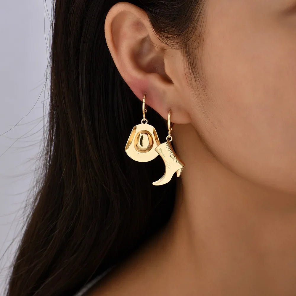 Sonora Cowgirl Boot and Hat Earrings in Tarnish-Resistant Gold Stainless Steel - The Southern AtelierSKU_1791064379884_864