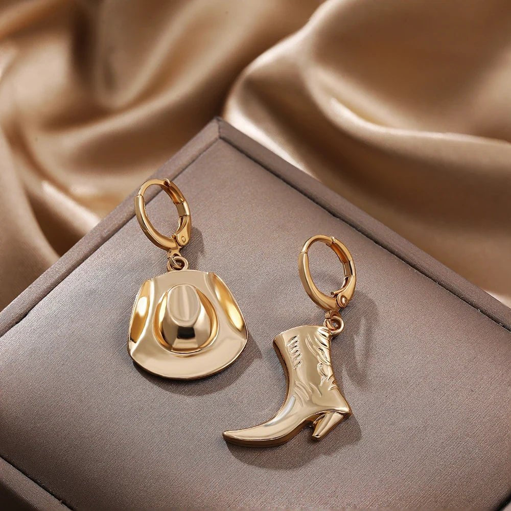 Sonora Cowgirl Boot and Hat Earrings in Tarnish-Resistant Gold Stainless Steel - The Southern AtelierSKU_1791064379884_864