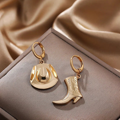 Sonora Cowgirl Boot and Hat Earrings in Tarnish-Resistant Gold Stainless Steel - The Southern AtelierSKU_1791064379884_864
