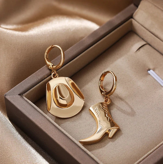 Sonora Cowgirl Boot and Hat Earrings in Tarnish-Resistant Gold Stainless Steel - The Southern AtelierSKU_1791064379884_864