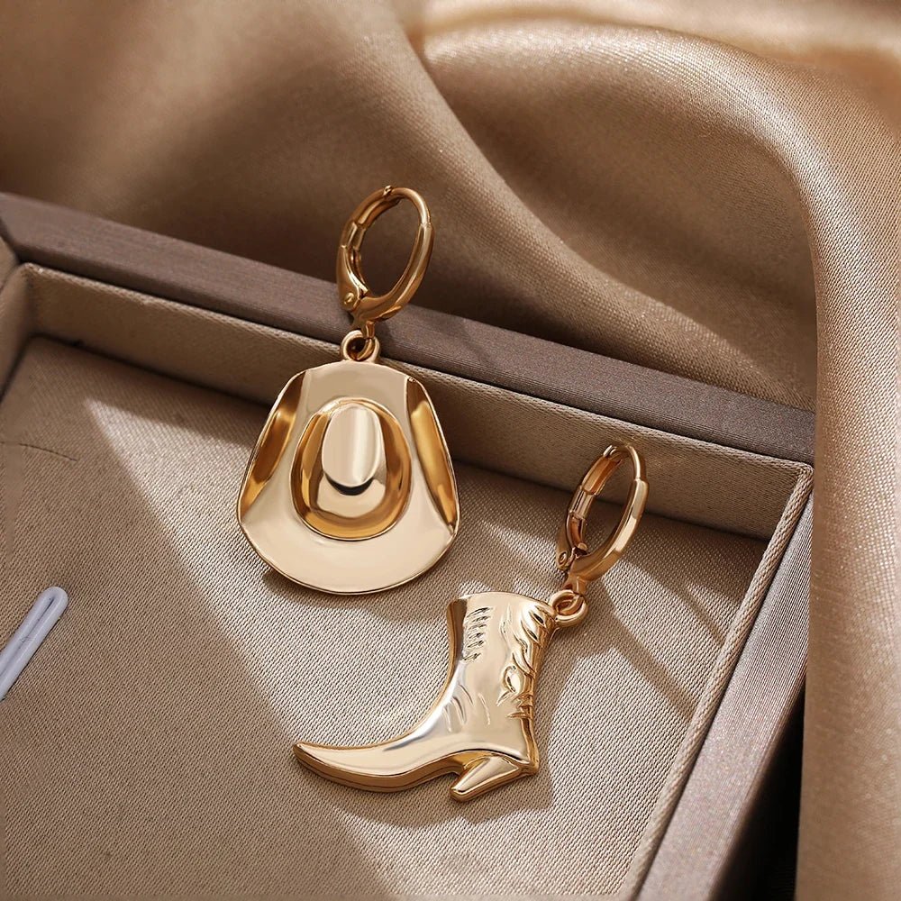 Sonora Cowgirl Boot and Hat Earrings in Tarnish-Resistant Gold Stainless Steel - The Southern AtelierSKU_1791064379884_864