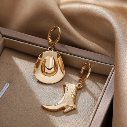 Sonora Cowgirl Boot and Hat Earrings in Tarnish-Resistant Gold Stainless Steel - The Southern AtelierSKU_1791064379884_864
