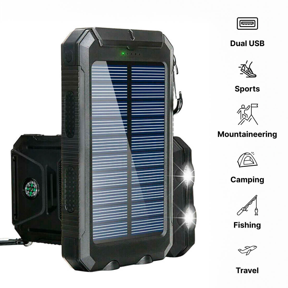 The Southern Atelier - 20000mAh Solar Power Bank Water-Resistant with Dual USB and LED Flashlight for Outdoor Use - The Southern AtelierSKU_1786566396143_87