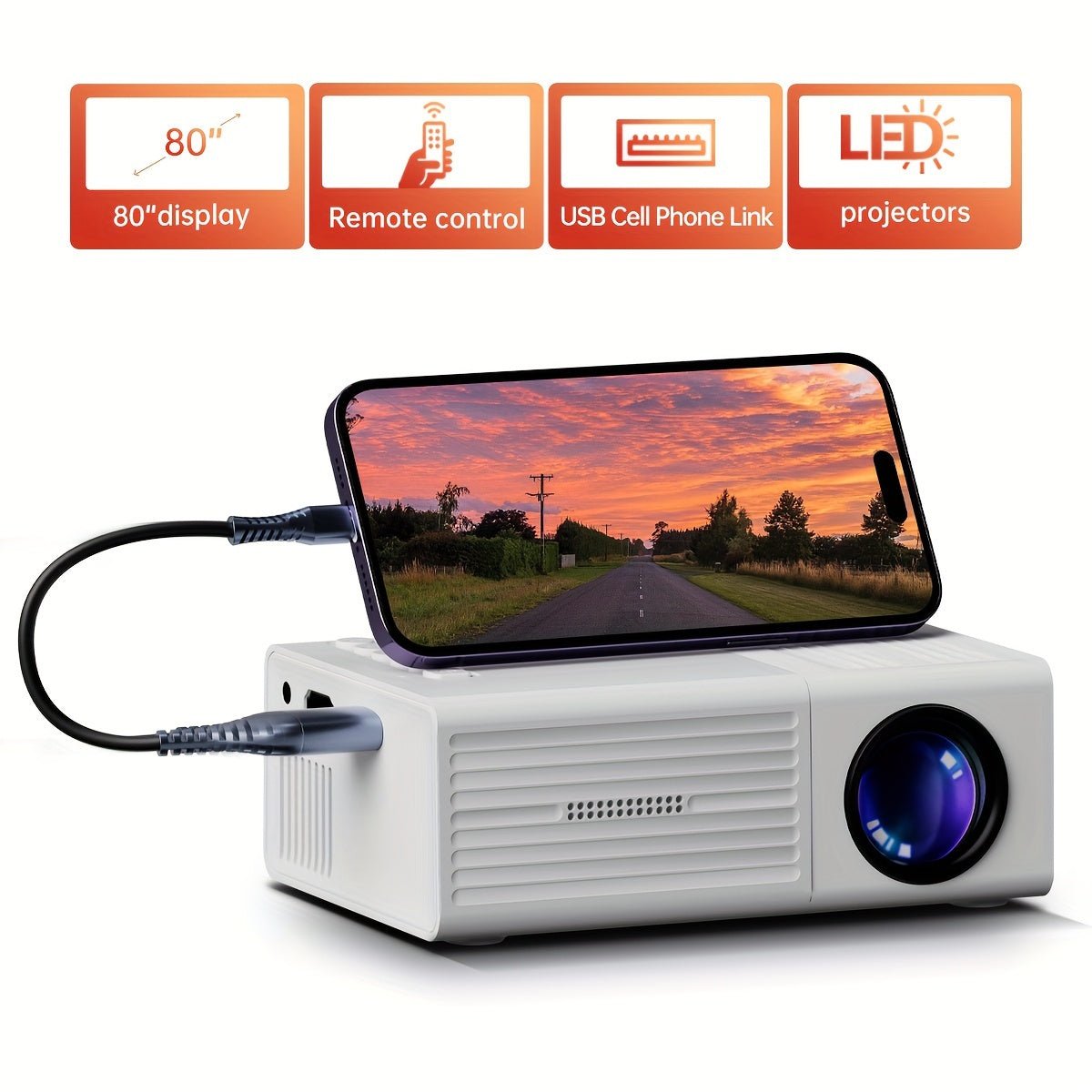 The Southern Atelier - 3000-Lumen Portable Mini Projector with HDMI and USB for Home Cinema and Outdoor Viewing - The Southern AtelierSKU_1786566121913_167
