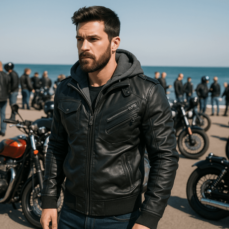 The Southern Atelier - Anarchy PU Leather Jacket with Removable Hood and Asymmetric Zip for Everyday Wear - The Southern AtelierSKU_1778870124298_503