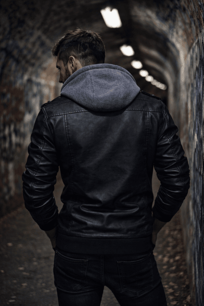 The Southern Atelier - Anarchy PU Leather Jacket with Removable Hood and Asymmetric Zip for Everyday Wear - The Southern AtelierSKU_1778870124298_503