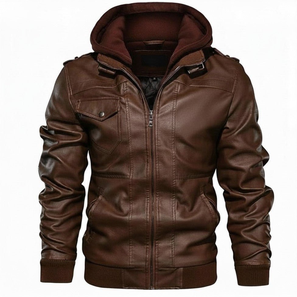 The Southern Atelier - Anarchy PU Leather Jacket with Removable Hood and Asymmetric Zip for Everyday Wear - The Southern AtelierSKU_1778870124298_503