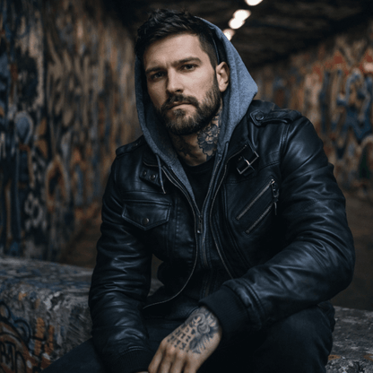 The Southern Atelier - Anarchy PU Leather Jacket with Removable Hood and Asymmetric Zip for Everyday Wear - The Southern AtelierSKU_1778870124298_503