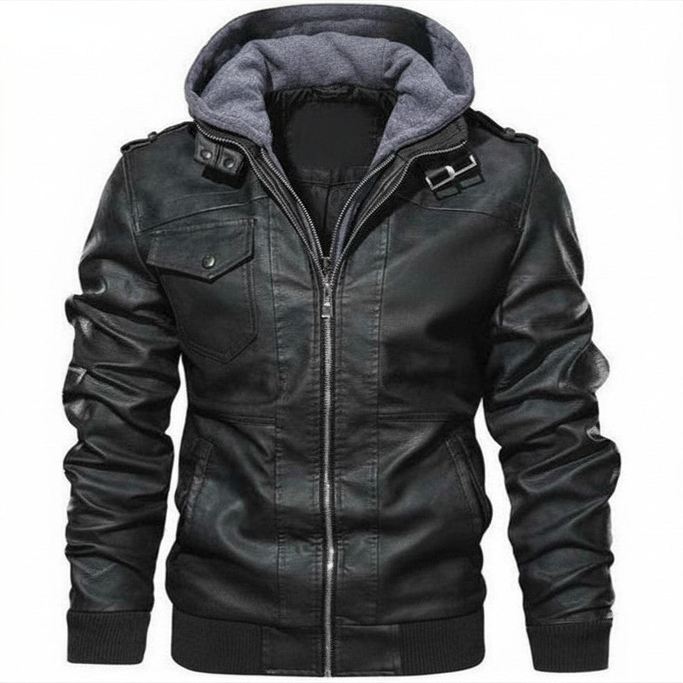 The Southern Atelier - Anarchy PU Leather Jacket with Removable Hood and Asymmetric Zip for Everyday Wear - The Southern AtelierSKU_1778870124298_503