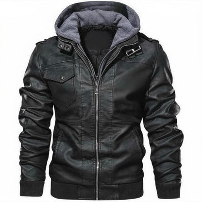 The Southern Atelier - Anarchy PU Leather Jacket with Removable Hood and Asymmetric Zip for Everyday Wear - The Southern AtelierSKU_1778870124298_503