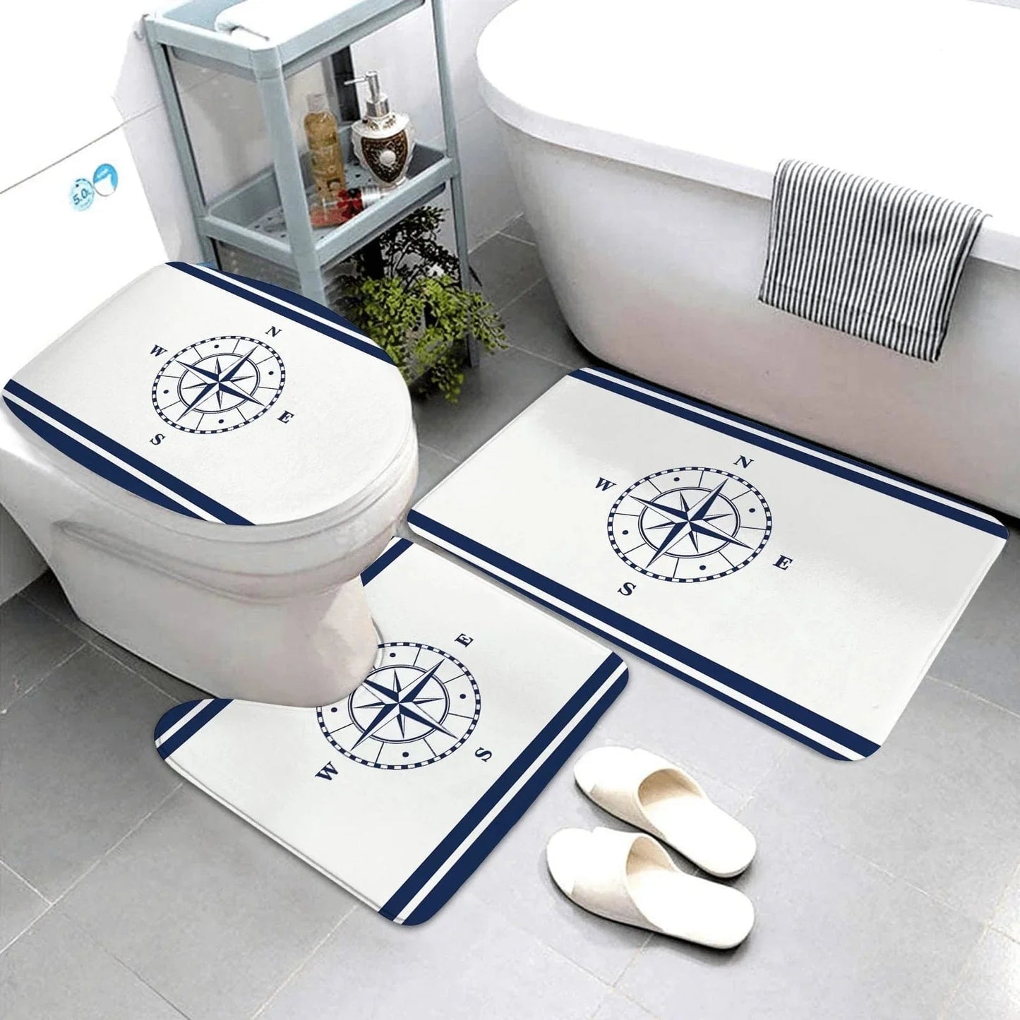 The Southern Atelier – Dark Blue Nautical Series 3-Piece Bathroom Mat Set | Coastal Comfort with Sculptural Elegance - The Southern AtelierSKU_1775909486451_108