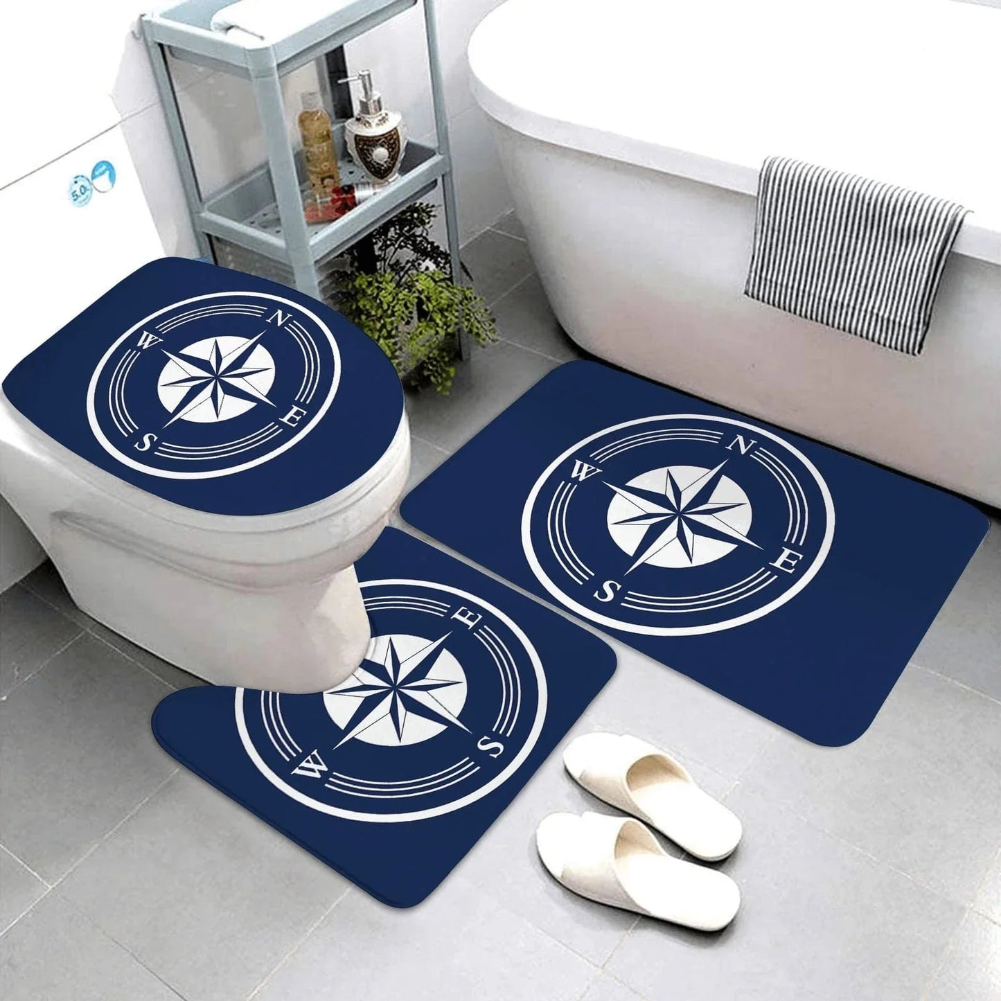 The Southern Atelier – Dark Blue Nautical Series 3-Piece Bathroom Mat Set | Coastal Comfort with Sculptural Elegance - The Southern AtelierSKU_1775909486451_153