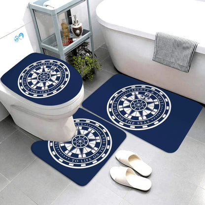 The Southern Atelier – Dark Blue Nautical Series 3-Piece Bathroom Mat Set | Coastal Comfort with Sculptural Elegance - The Southern AtelierSKU_1775909486451_179