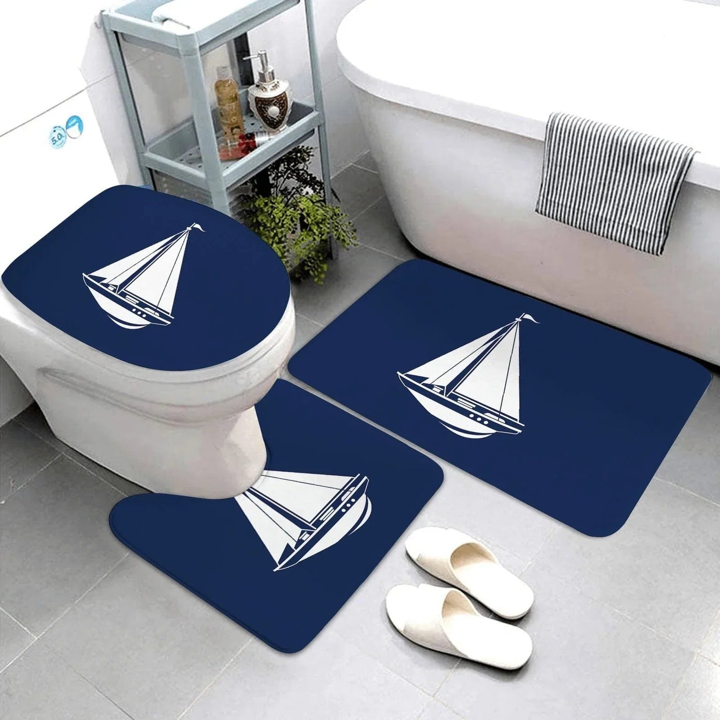 The Southern Atelier – Dark Blue Nautical Series 3-Piece Bathroom Mat Set | Coastal Comfort with Sculptural Elegance - The Southern AtelierSKU_1775909486451_2
