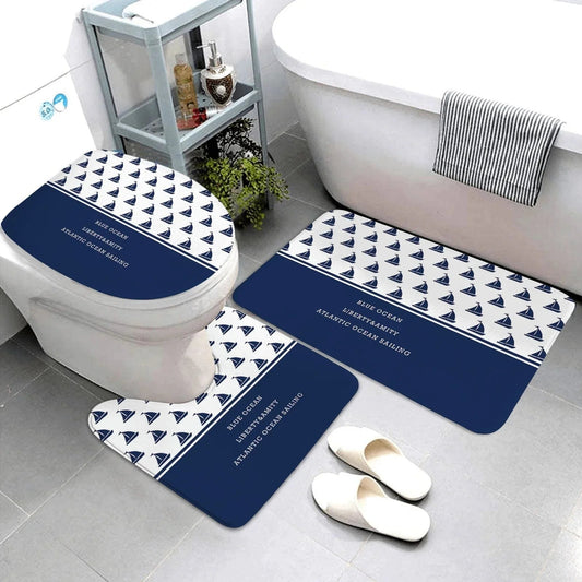 The Southern Atelier – Dark Blue Nautical Series 3-Piece Bathroom Mat Set | Coastal Comfort with Sculptural Elegance - The Southern AtelierSKU_1775909486451_725
