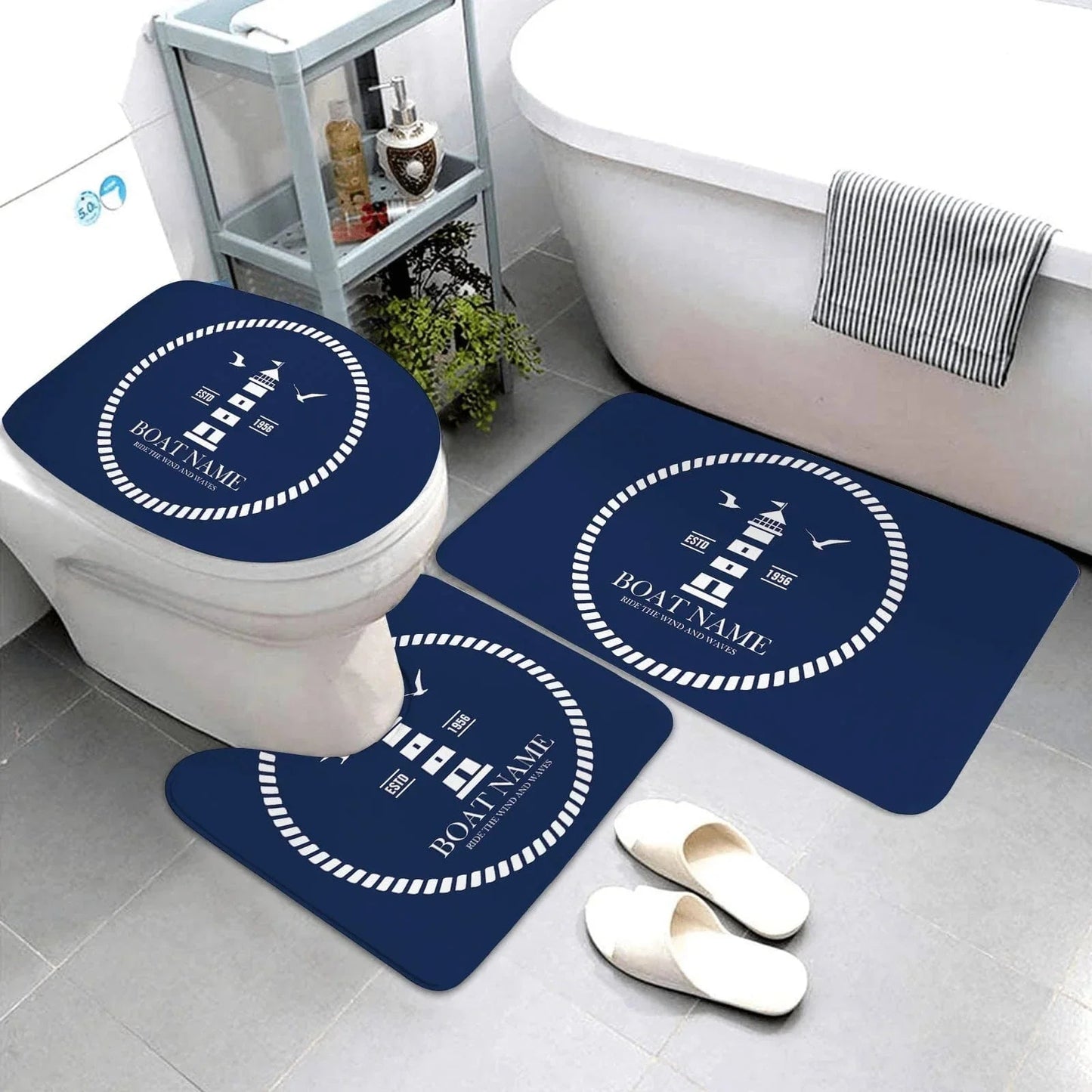 The Southern Atelier – Dark Blue Nautical Series 3-Piece Bathroom Mat Set | Coastal Comfort with Sculptural Elegance - The Southern AtelierSKU_1775909486451_725