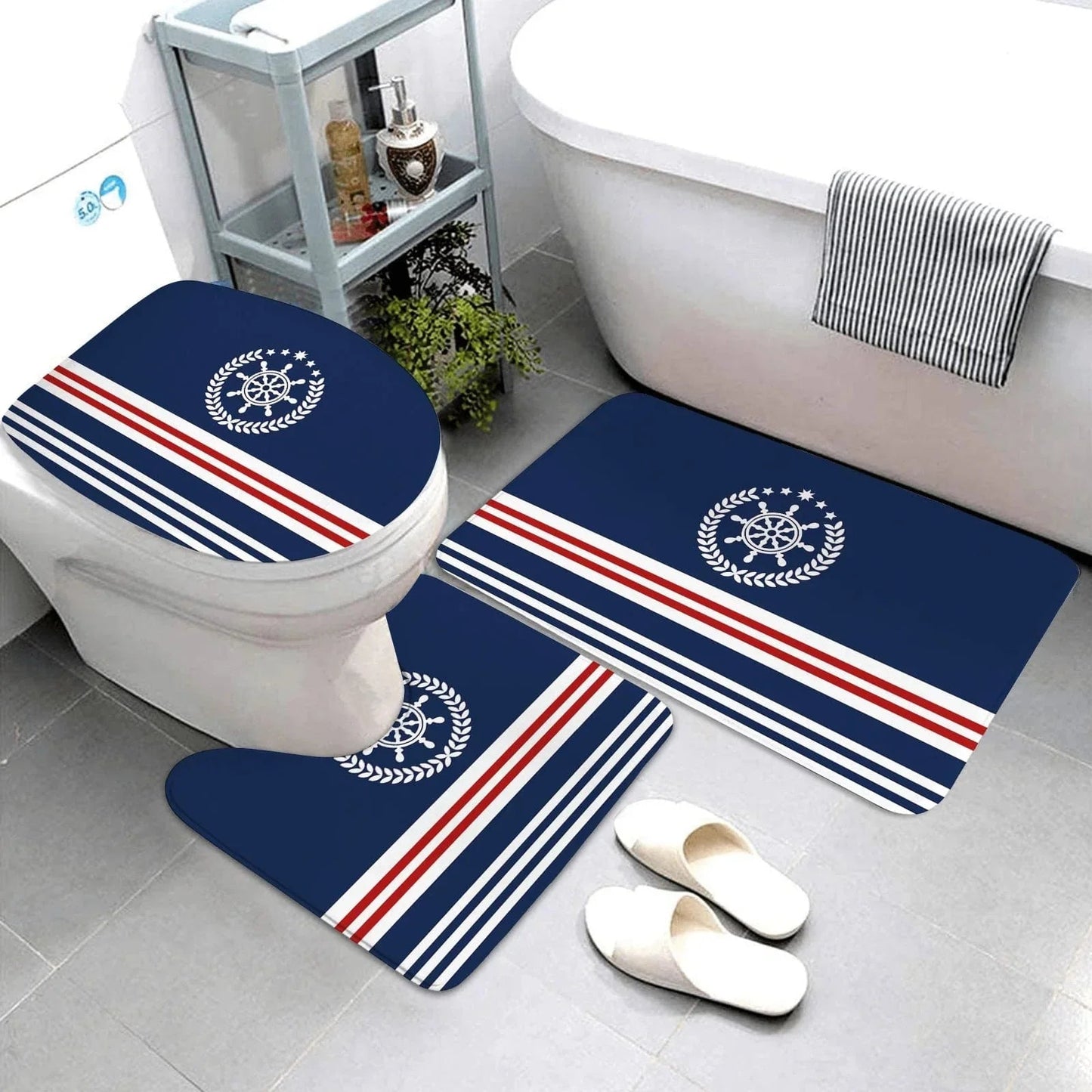 The Southern Atelier – Dark Blue Nautical Series 3-Piece Bathroom Mat Set | Coastal Comfort with Sculptural Elegance - The Southern AtelierSKU_1775909486451_74