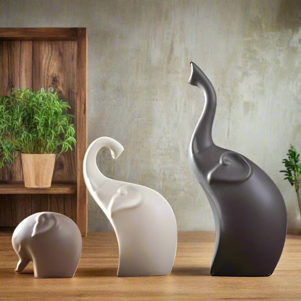 The Southern Atelier – Elegant 3 - Piece Elephant Sculptures in Polished Stone for a Stylish Display - The Southern AtelierSKU_1774883112522_563