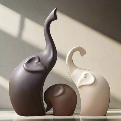 The Southern Atelier – Elegant 3 - Piece Elephant Sculptures in Polished Stone for a Stylish Display - The Southern AtelierSKU_1774883112522_563