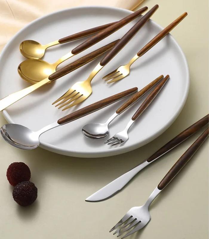 The Southern Atelier – Elegant 30 - Piece Stainless Steel Cutlery Set with Warm Wooden Accents for a Refined Dining Experience - The Southern AtelierSKU_1762849867324_298