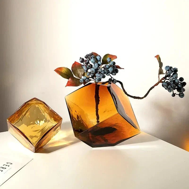 The Southern Atelier – Elegant Amber Glass Cube Vase for Chic Living Spaces, with Timeless Charm - The Southern AtelierSKU_1765807383465_258