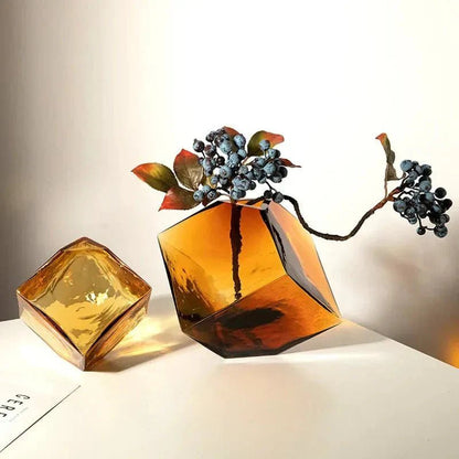 The Southern Atelier – Elegant Amber Glass Cube Vase for Chic Living Spaces, with Timeless Charm - The Southern AtelierSKU_1765807383465_258