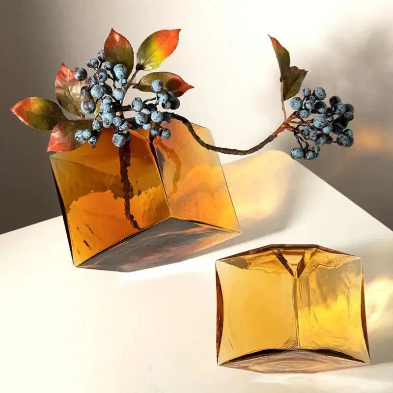 The Southern Atelier – Elegant Amber Glass Cube Vase for Chic Living Spaces, with Timeless Charm - The Southern AtelierSKU_1765807383465_258