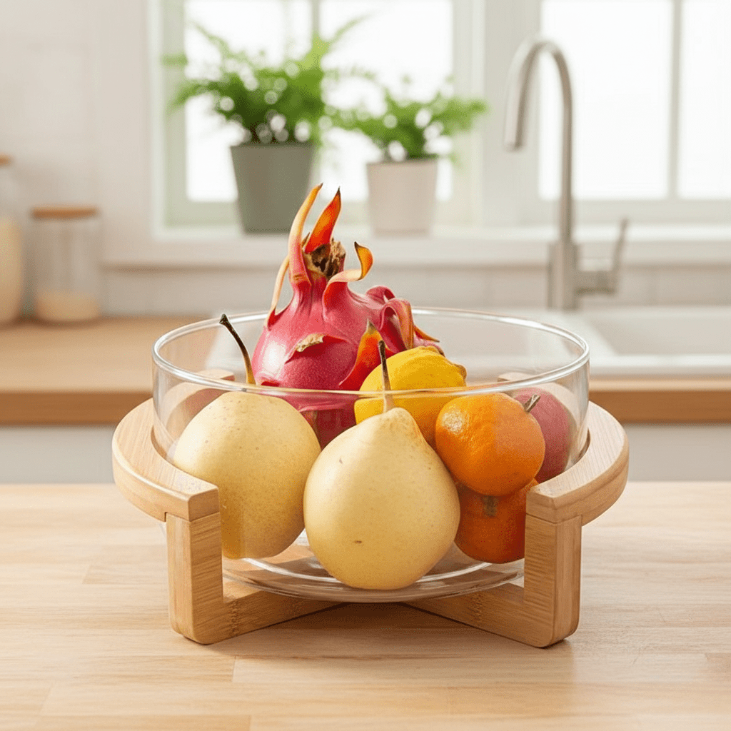 The Southern Atelier – Elegant Bamboo and Glass Fruit Bowl Set for a Stylish Centerpiece - The Southern AtelierSKU_1763119353753_89
