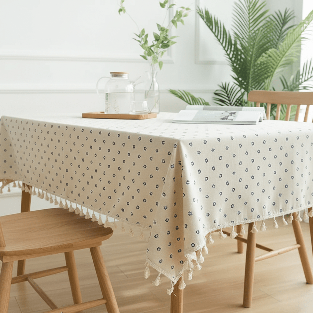 The Southern Atelier – Elegant Blue Floral Tablecloth with Decorative Edges for a Serene Kitchen Ambiance - The Southern AtelierSKU_1765807295848_628