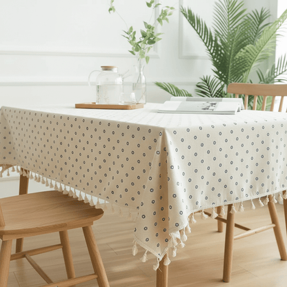 The Southern Atelier – Elegant Blue Floral Tablecloth with Decorative Edges for a Serene Kitchen Ambiance - The Southern AtelierSKU_1765807295848_628