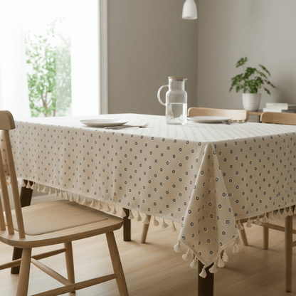 The Southern Atelier – Elegant Blue Floral Tablecloth with Decorative Edges for a Serene Kitchen Ambiance - The Southern AtelierSKU_1765807295848_628