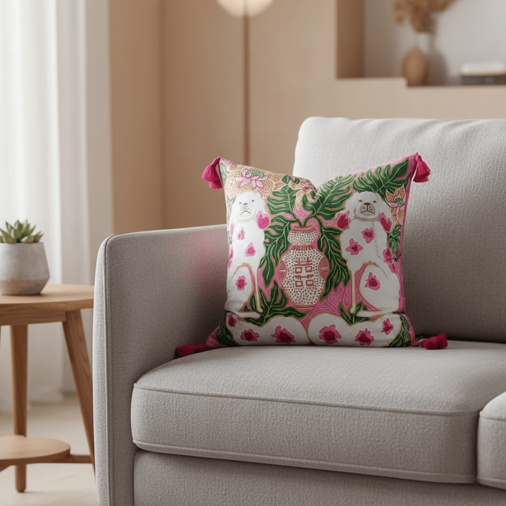 The Southern Atelier – Elegant Blush Pink Dog Tassel Cushion Cover for a Whimsical Touch - The Southern AtelierSKU_1763119317717_685