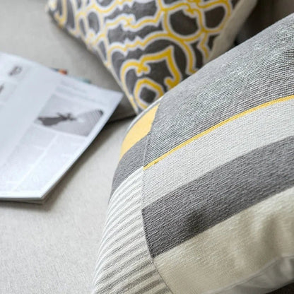 The Southern Atelier – Elegant Geometric Cotton Cushion Cover in Yellow and Grey Motif for a Warm Ambiance - The Southern AtelierSKU_1767876326351_641