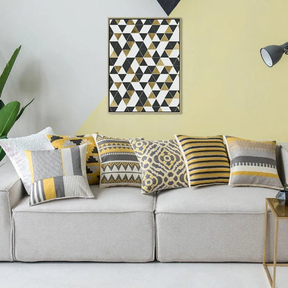 The Southern Atelier – Elegant Geometric Cotton Cushion Cover in Yellow and Grey Motif for a Warm Ambiance - The Southern AtelierSKU_1767876326351_641