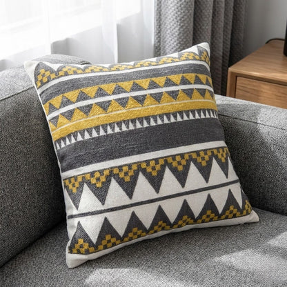 The Southern Atelier – Elegant Geometric Cotton Cushion Cover in Yellow and Grey Motif for a Warm Ambiance - The Southern AtelierSKU_1767876326351_641