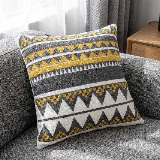 The Southern Atelier – Elegant Geometric Cotton Cushion Cover in Yellow and Grey Motif for a Warm Ambiance - The Southern AtelierSKU_1767876326351_641