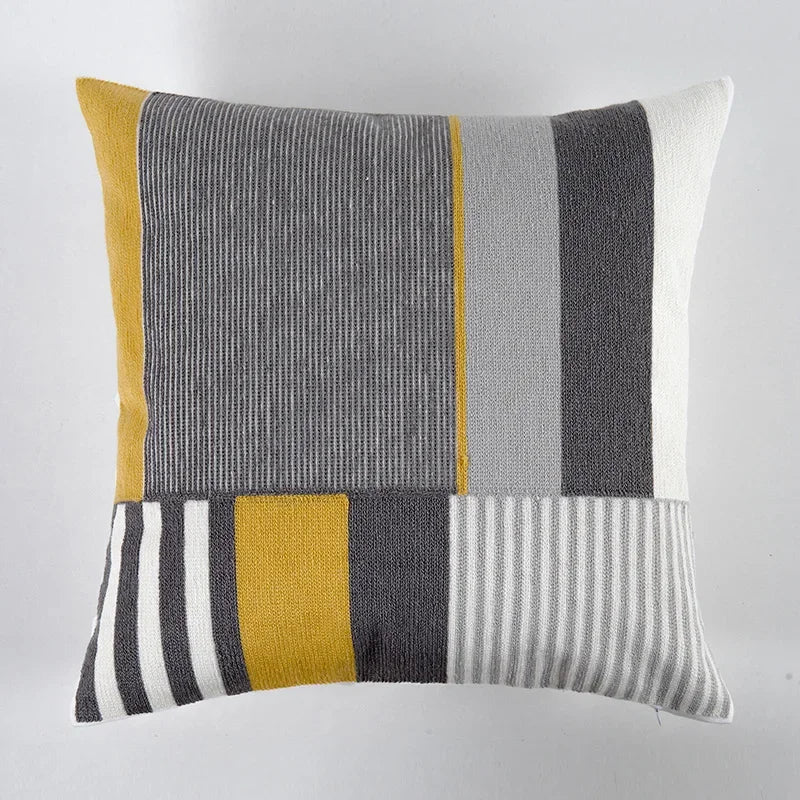 The Southern Atelier – Elegant Geometric Cotton Cushion Cover in Yellow and Grey Motif for a Warm Ambiance - The Southern AtelierSKU_1767876326351_641