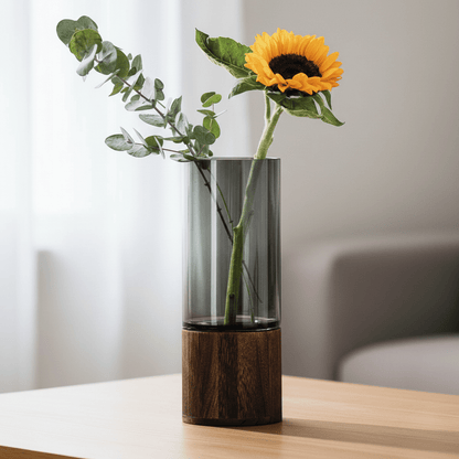 The Southern Atelier – Elegant Glass and Wood Cylinder Flower Vase for a Stylish Modern Interiors - The Southern AtelierSKU_1765807263379_222