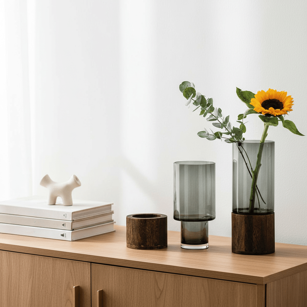The Southern Atelier – Elegant Glass and Wood Cylinder Flower Vase for a Stylish Modern Interiors - The Southern AtelierSKU_1765807263379_222