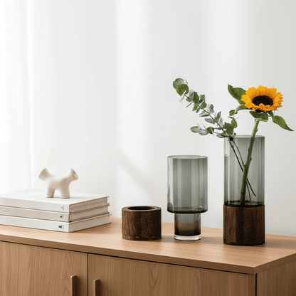 The Southern Atelier – Elegant Glass and Wood Cylinder Flower Vase for a Stylish Modern Interiors - The Southern AtelierSKU_1765807263379_222