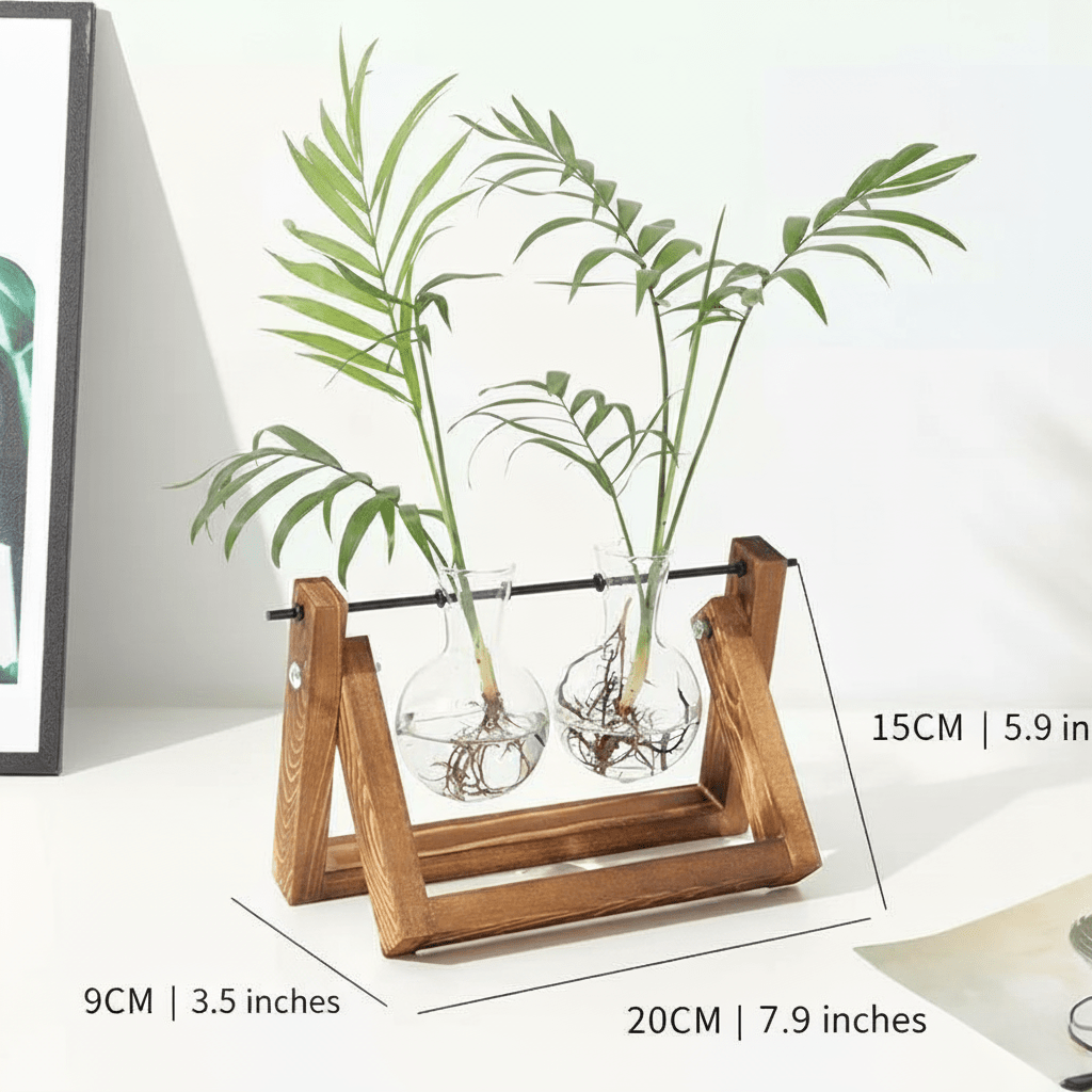 The Southern Atelier – Elegant Glass Propagation Vase with Chic Wooden A - Frame Stand for a Serene Ambiance - The Southern AtelierSKU_1764698753434_188
